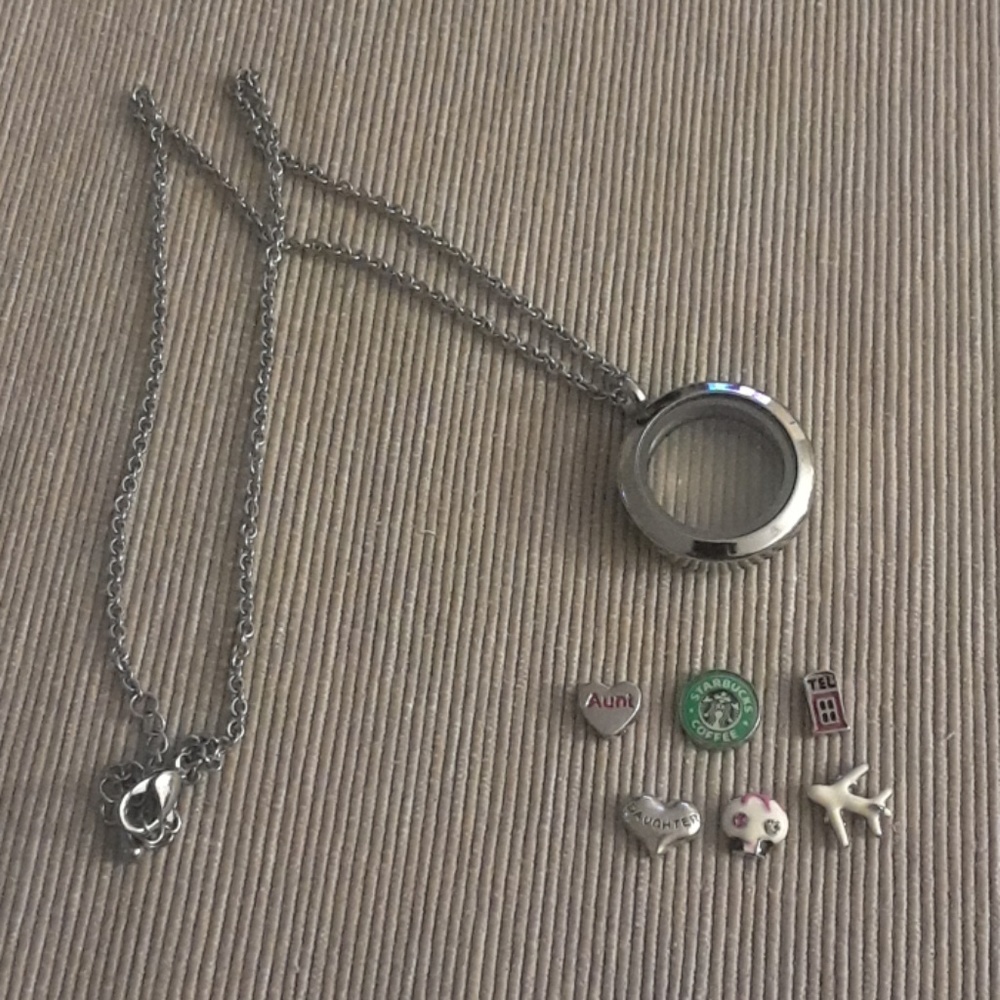 Locket pendant with chain and 6 charms!